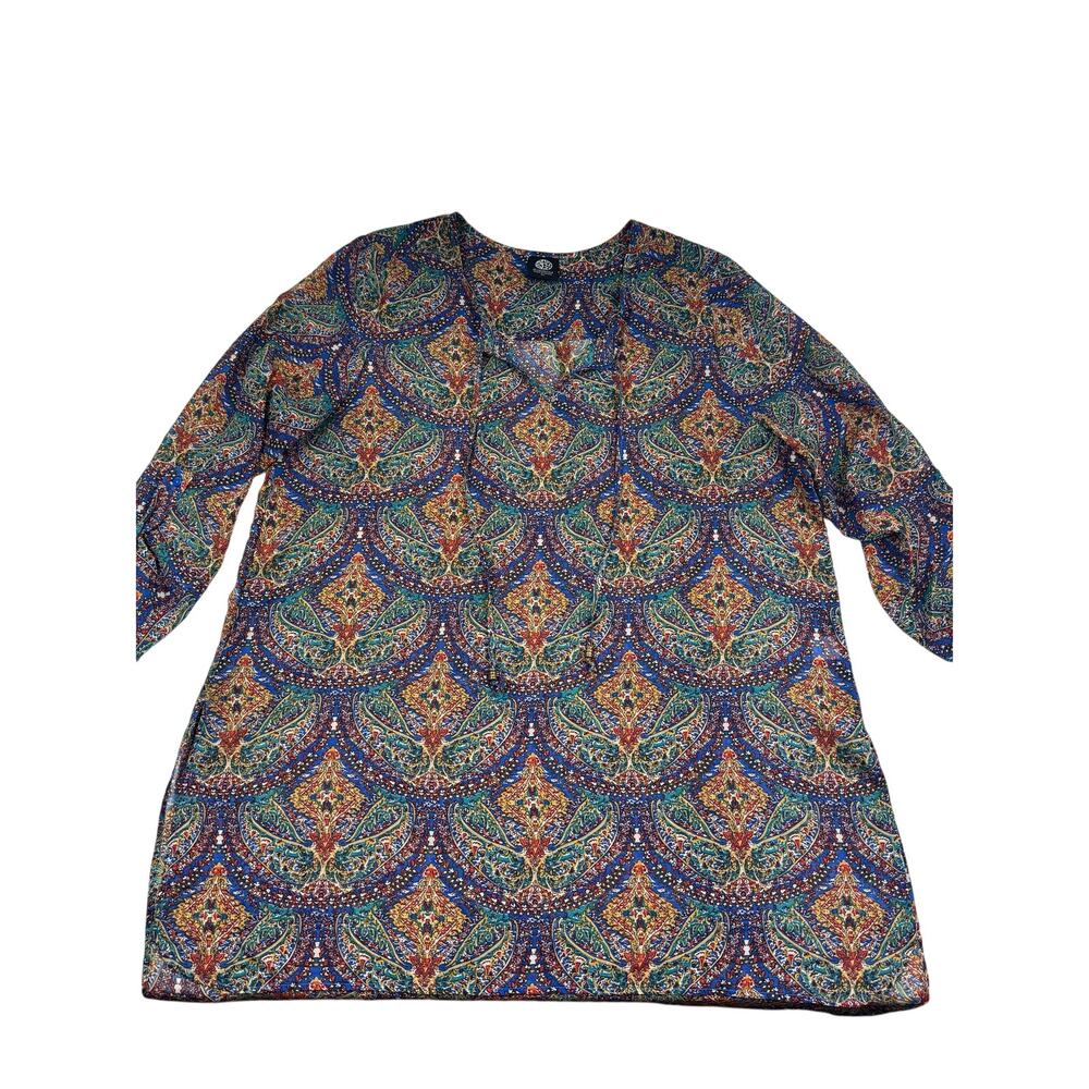 Bobeau Boho Hippie Floral Semi Sheer Popover Coverup Dress Women's Size 1X